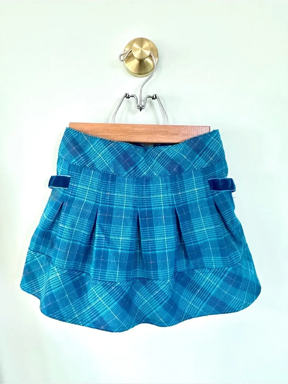 Cherokee Girls 6/6X Blue Plaid Pleated Skort Y2K Preppy Velvet Buckles